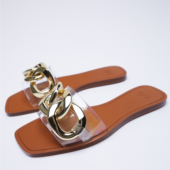 Zara Metal Chain Flat Sandals (Cute 🚨 Alert) - Picture 1 of 4